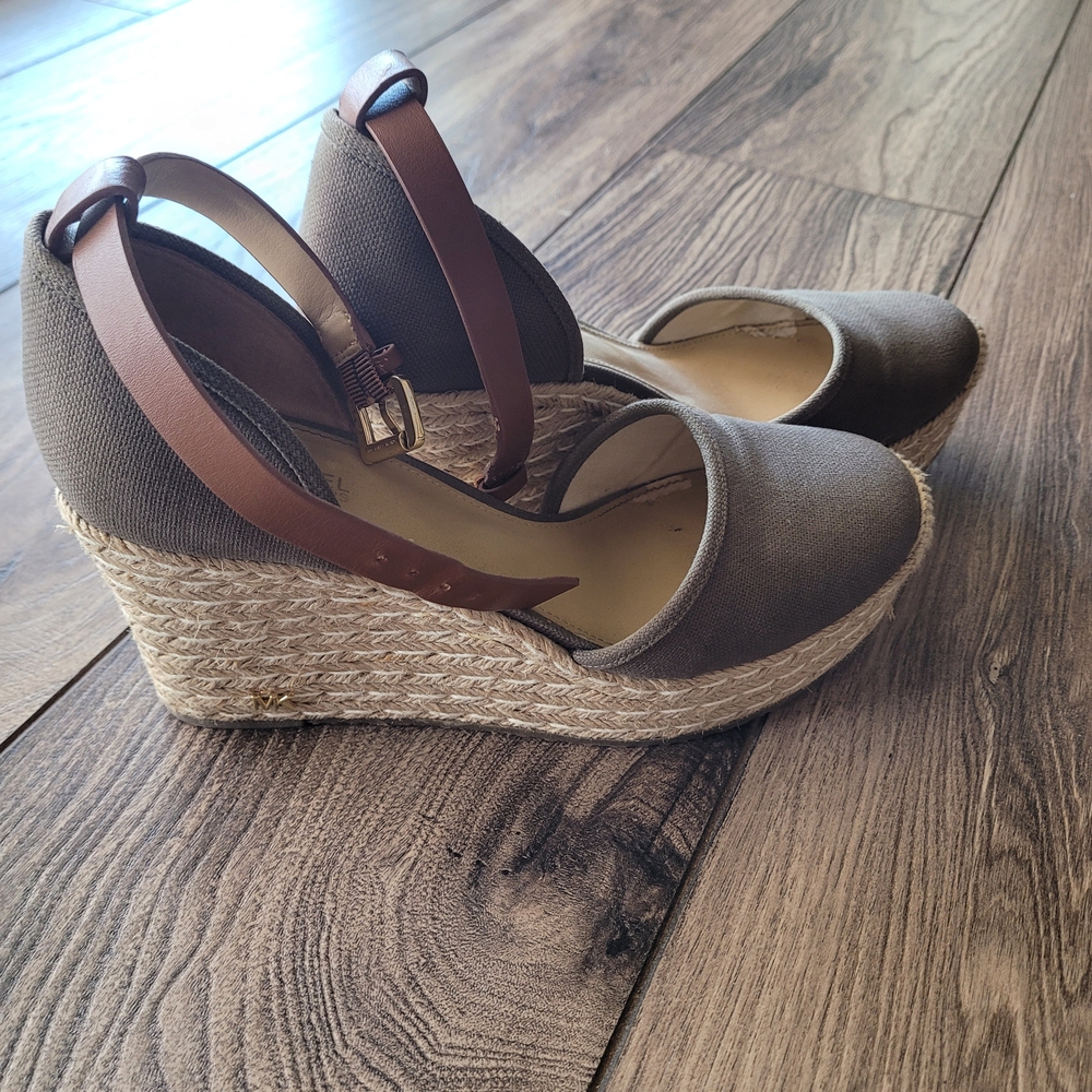 Michael Kors Olive Canvas Wedge Espadrilles
